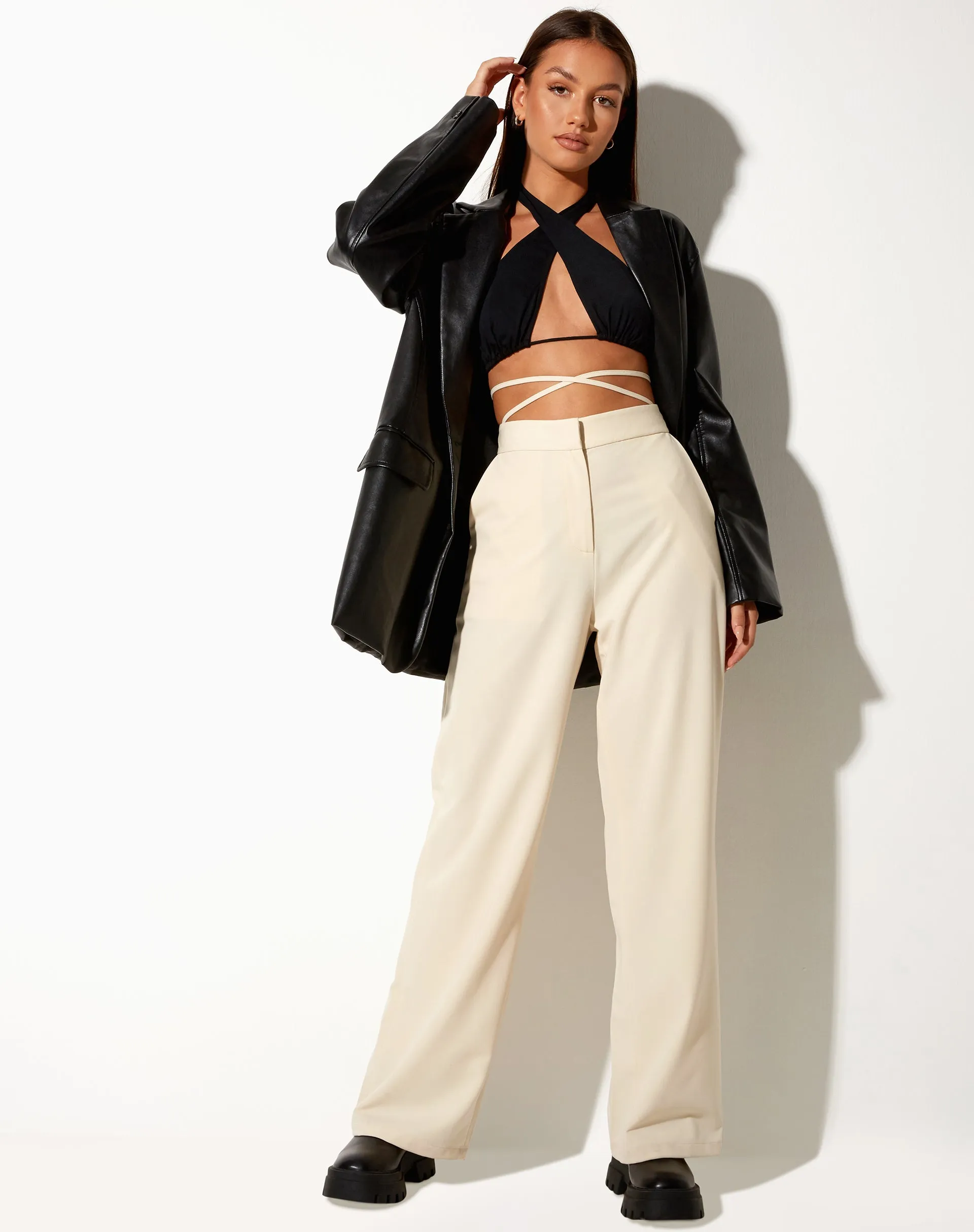 Abner Wide Leg Trouser in Tailoring Cream