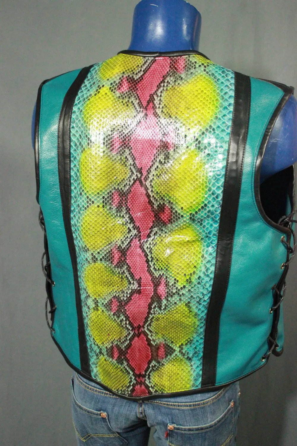 AMAZING Turquoise and Rainbow Python Leather Vest