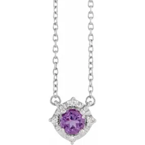 Amethyst Necklace with Diamond Halo