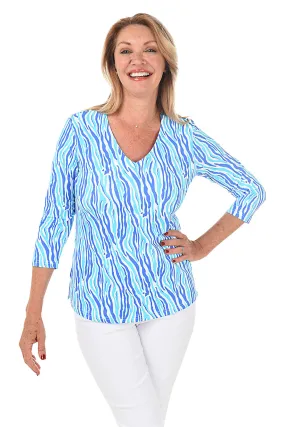 Aqua Zebra Classic UPF50  V-Neck Top