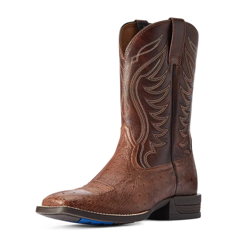 Ariat Men's Reckoning Dark Tabac Smooth Quill Ostrich Square Toe Exotic Western Boots 10042473