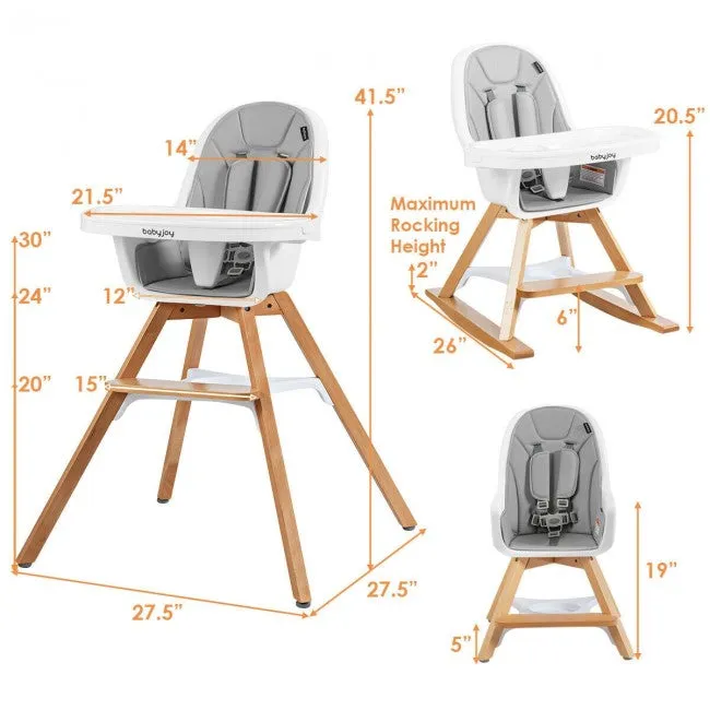 BabyJoy 3-in-1 Convertible Wood High Chair with Replaceable Legs & Rocking Bar