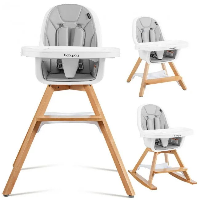 BabyJoy 3-in-1 Convertible Wood High Chair with Replaceable Legs & Rocking Bar