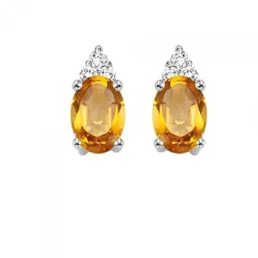 Citrine Stud Earrings with Diamonds