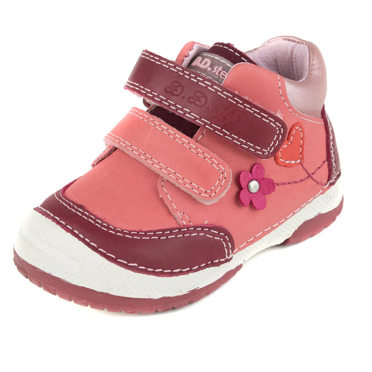 D.D. Step toddler girl shoes pink and mauve with heart and flower size US 4-8