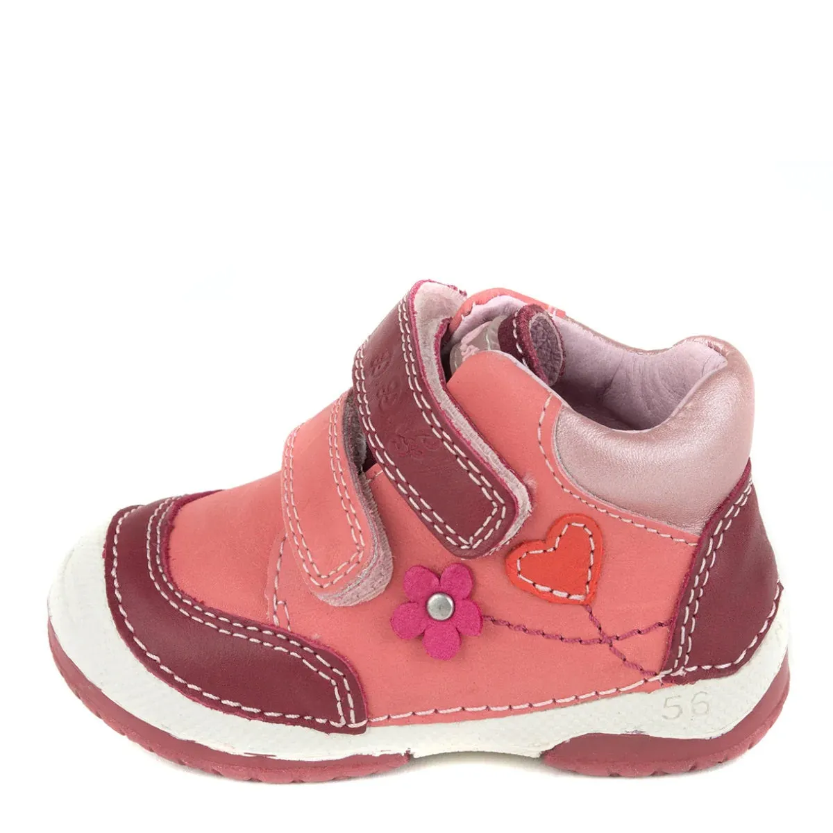 D.D. Step Toddler Girl Shoes Pink And Mauve With Heart Flower - Supportive Leather From Europe Kids Orthopedic