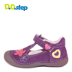 D.D. Step toddler single strap girl sandals/dress shoes dark purple with flowers size US 4-8