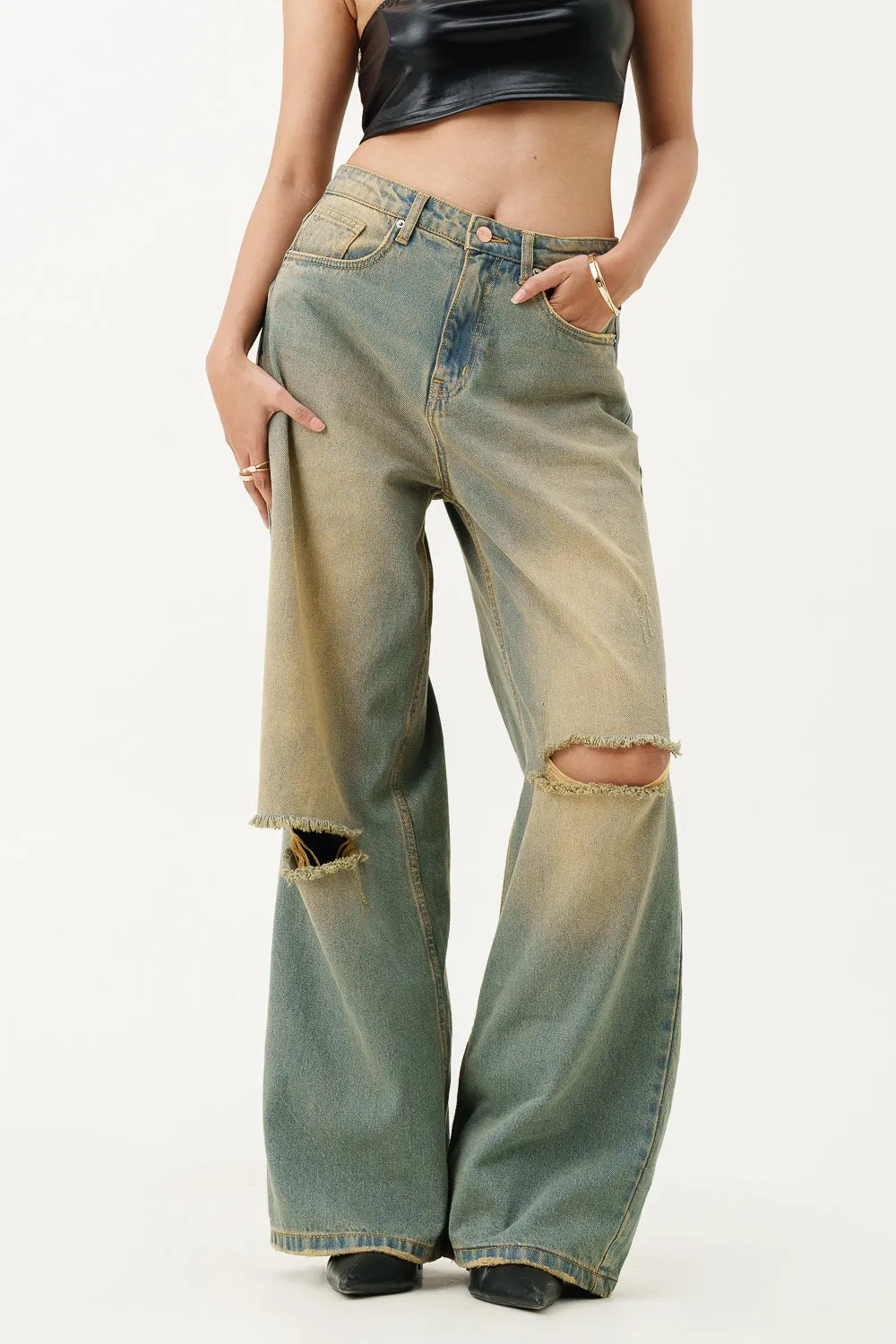 Desert Sand Super Wide Flare Jeans