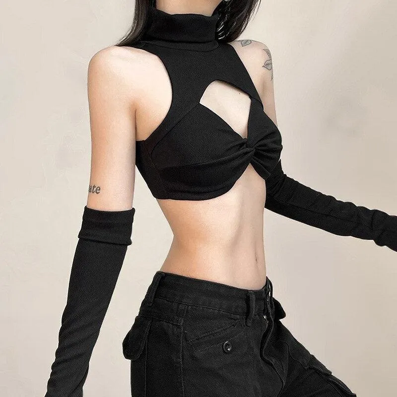 Detachable Sleeved Turtleneck Halter Top