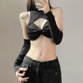 Detachable Sleeved Turtleneck Halter Top