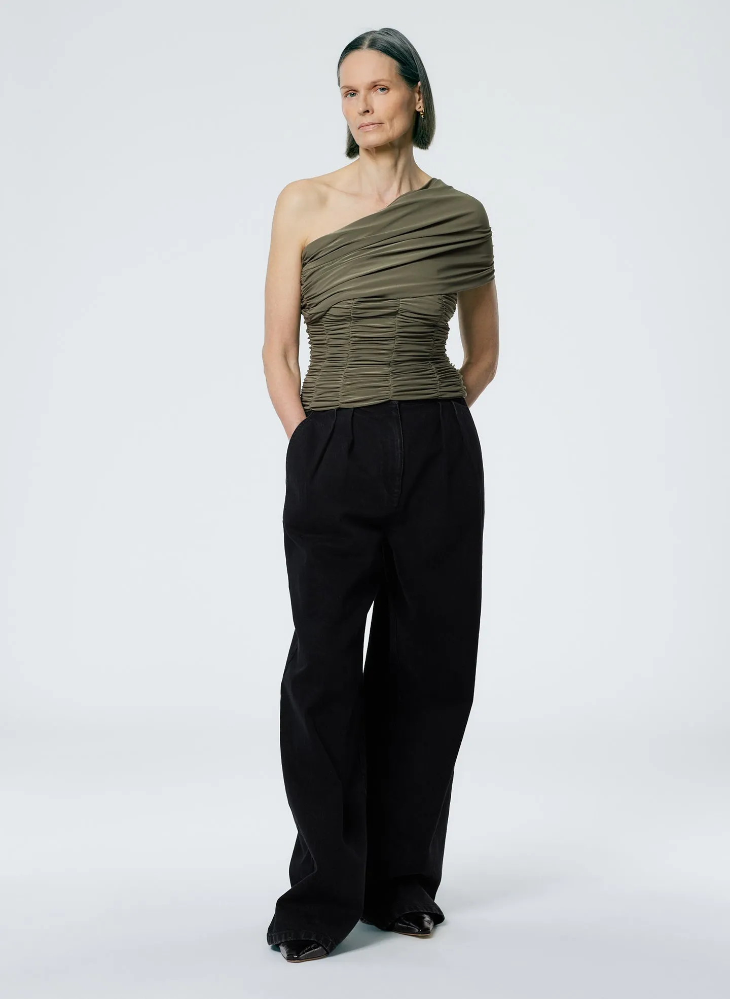 Drapey Jersey Ruched Strapless Top