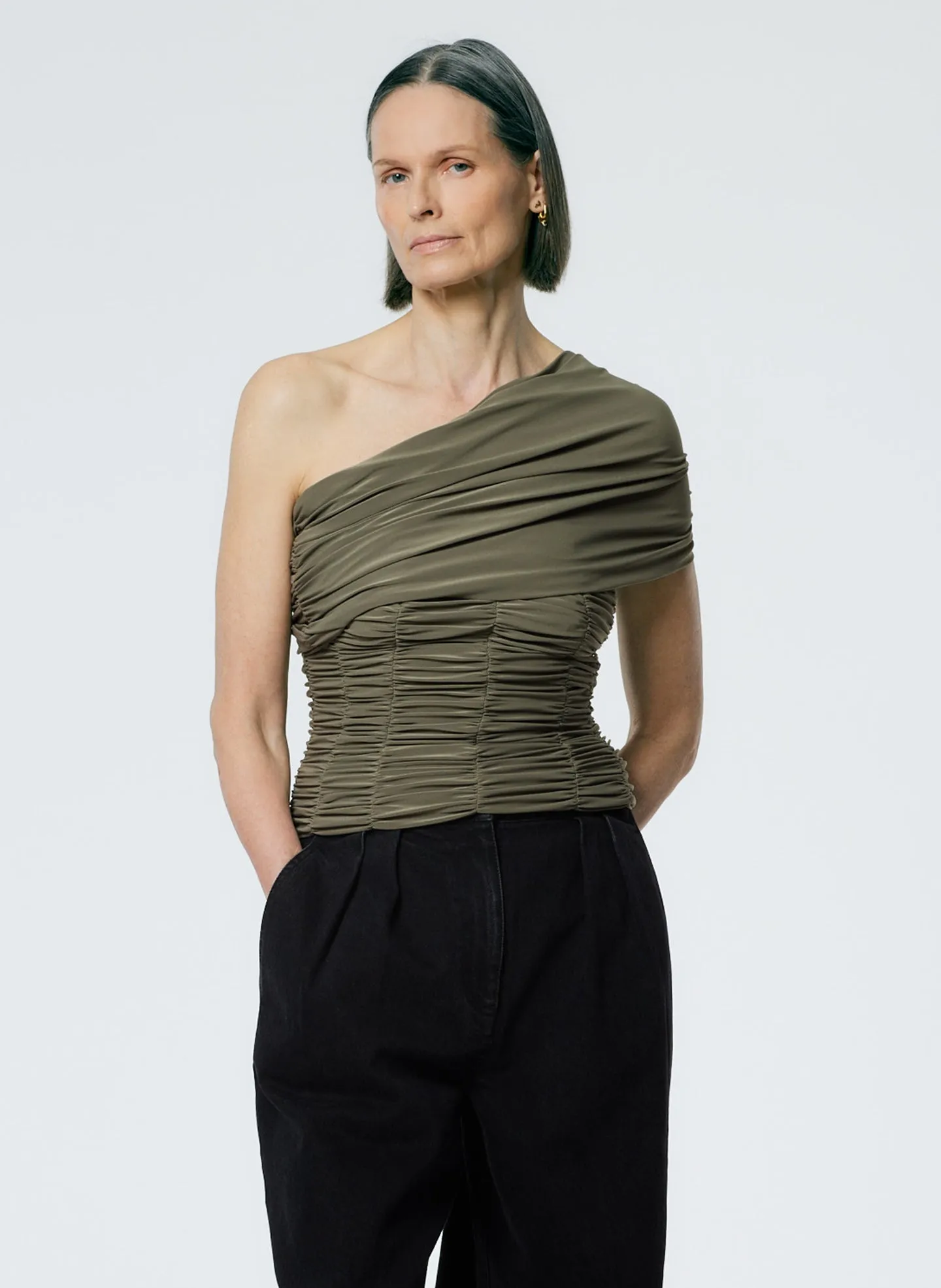 Drapey Jersey Ruched Strapless Top