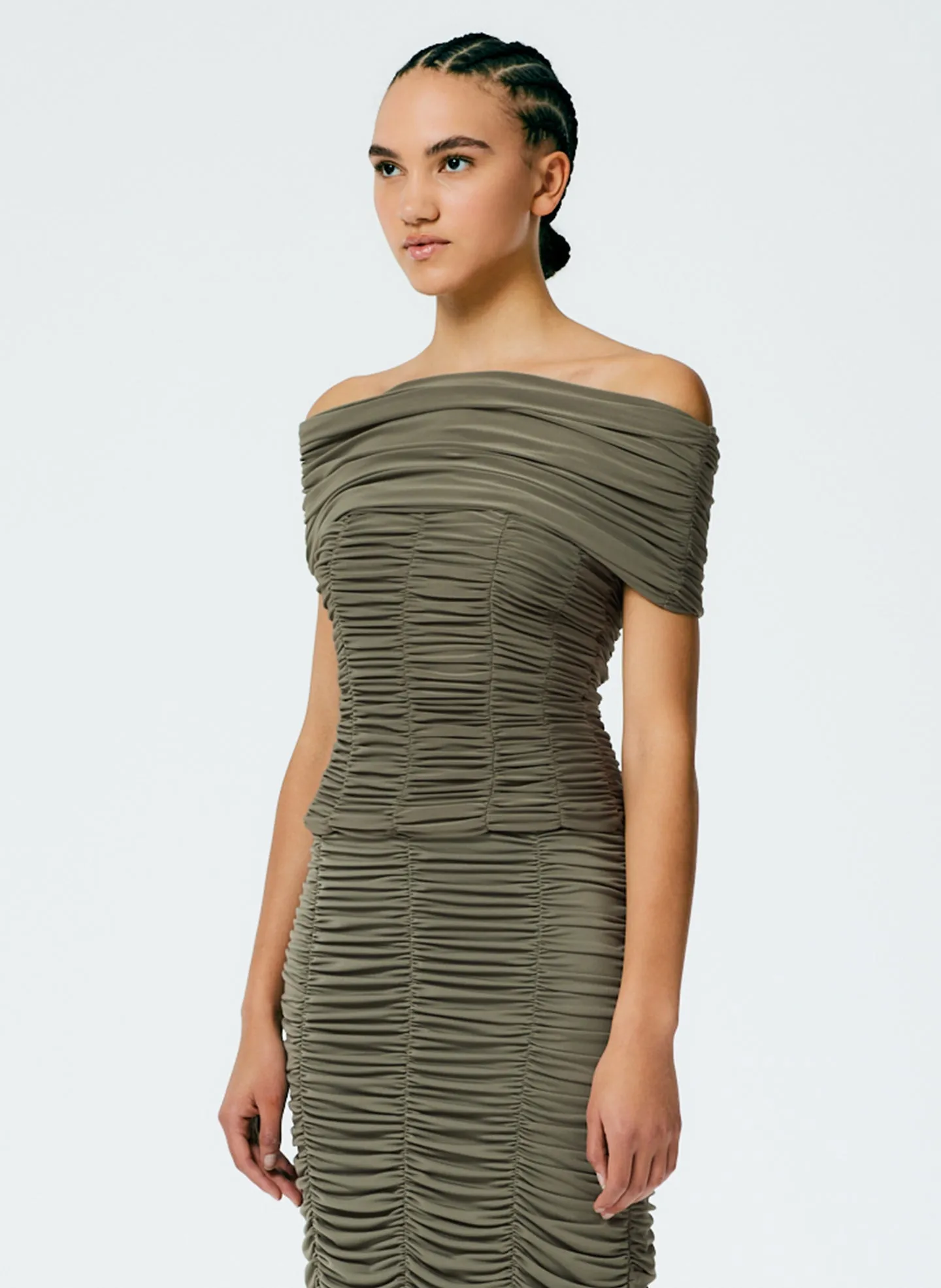 Drapey Jersey Ruched Strapless Top