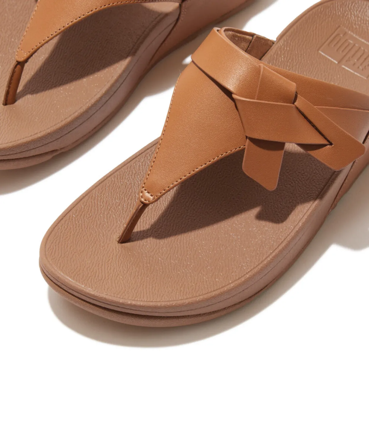 Fitflop Lulu Folded Knot Leather Toe-Post Sandals Desert Tan