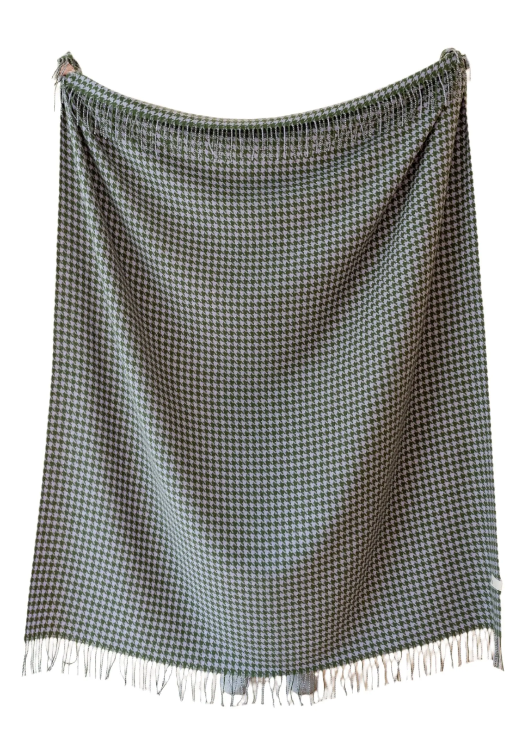 Lambswool Blanket in Olive Houndstooth