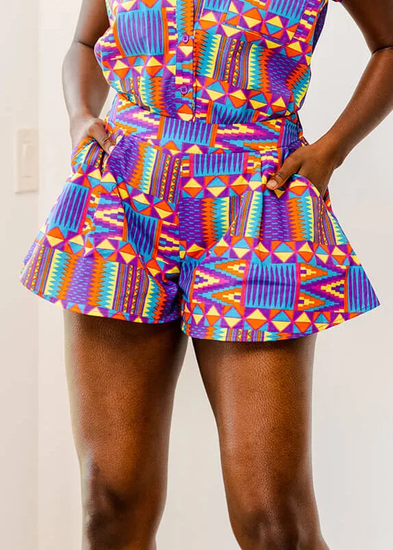 Nafasi Women's African Print Wide Leg Shorts (Rainbow Kente)-Clearance