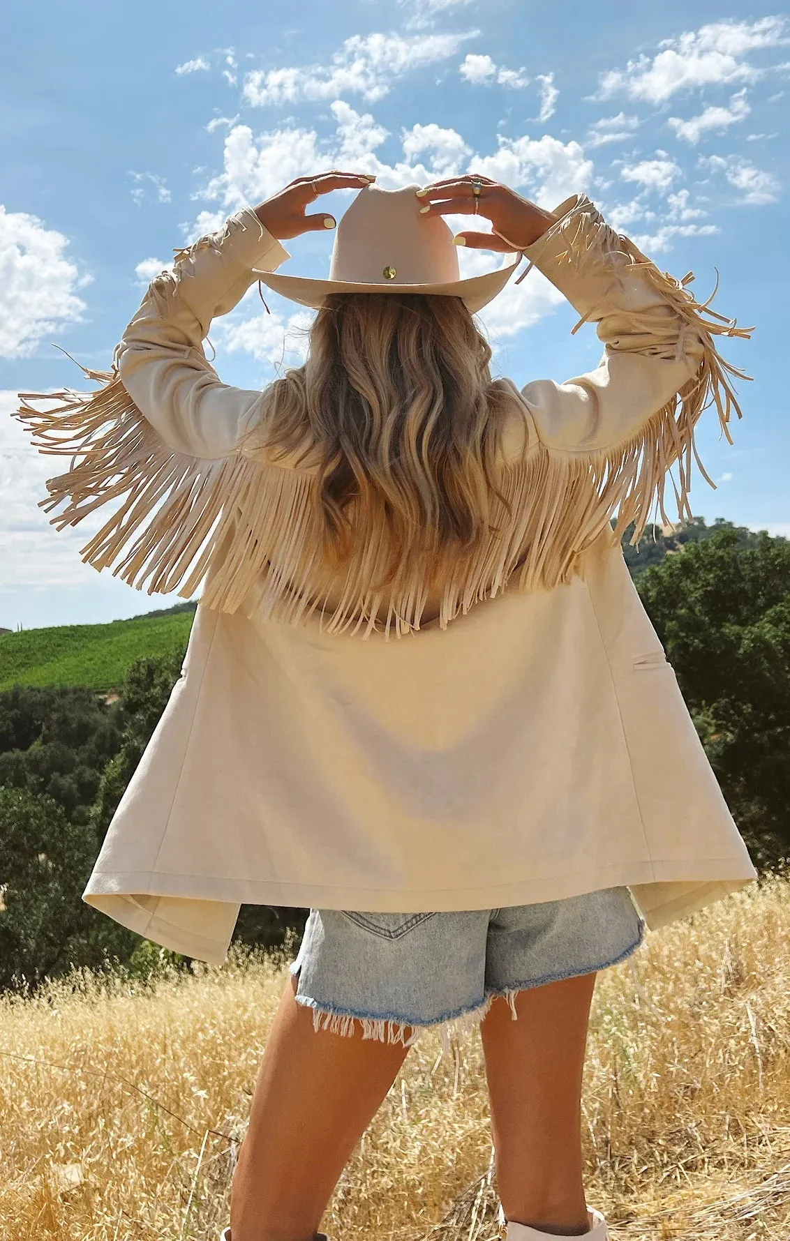 Sierra Fringe Jacket | Cream Faux Suede