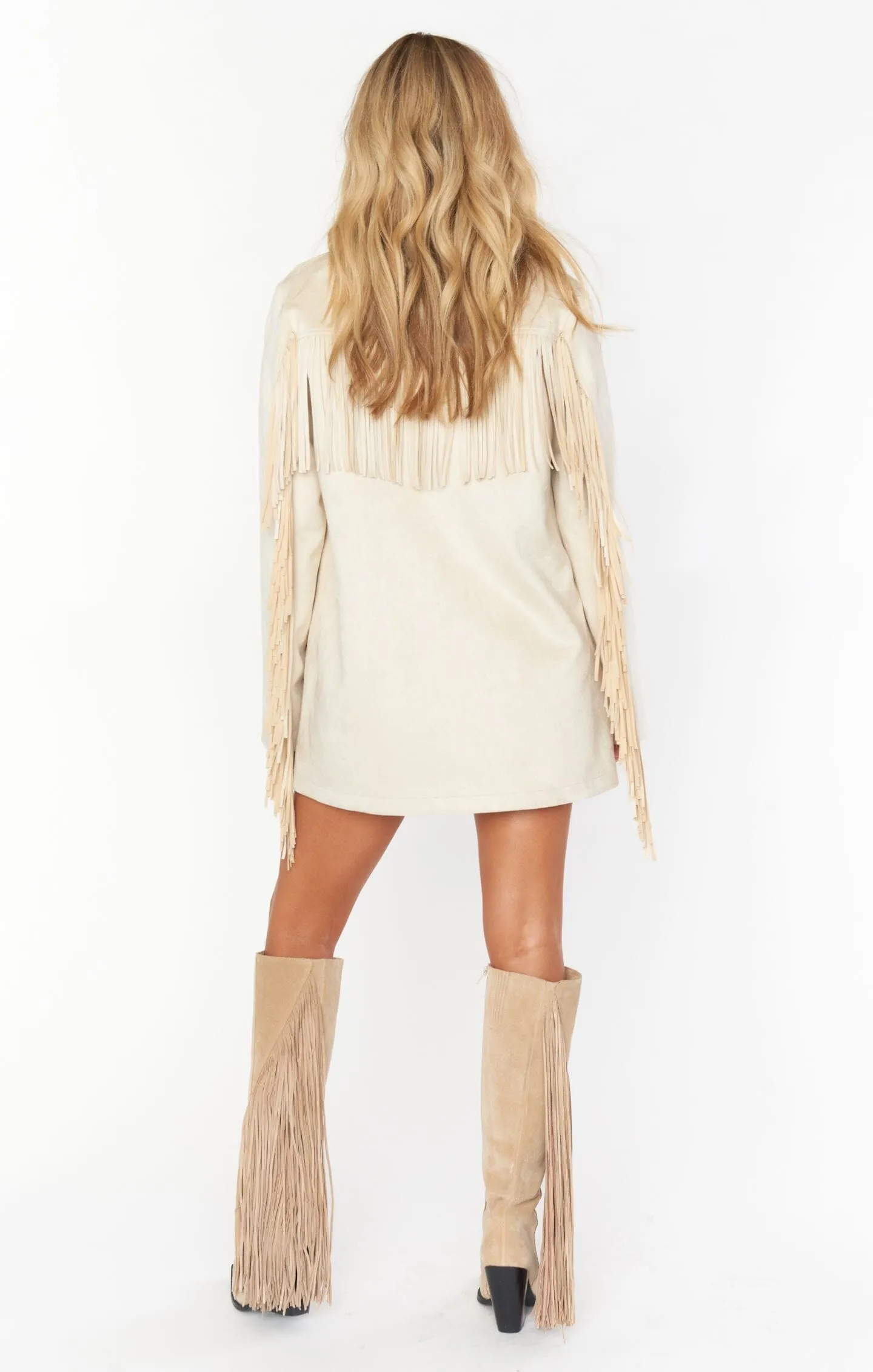 Sierra Fringe Jacket | Cream Faux Suede