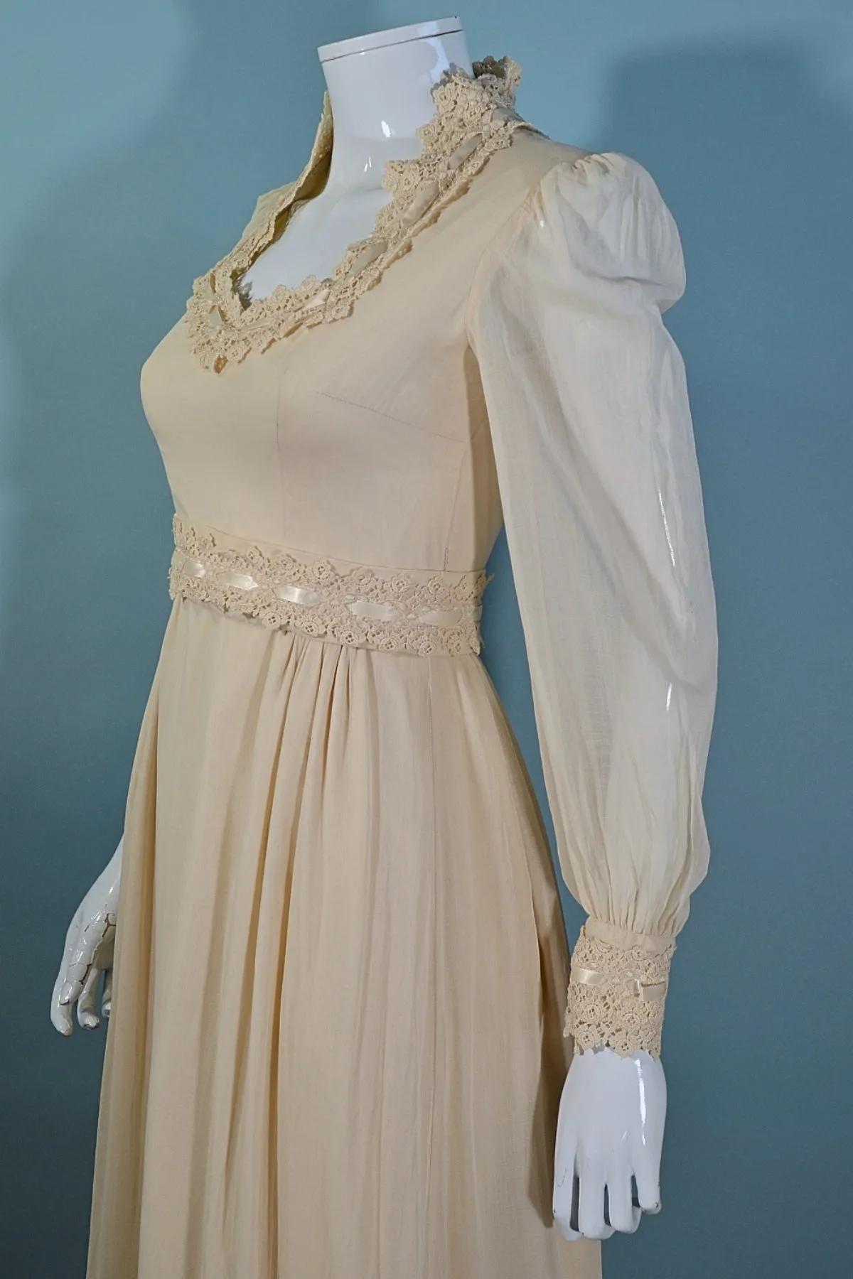 SOLD Vintage Cream Ruffle Maxi Dress, Prairie Gunne Style, XS Petite