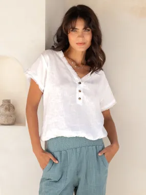 Vivre Linen and Cotton Blouse White