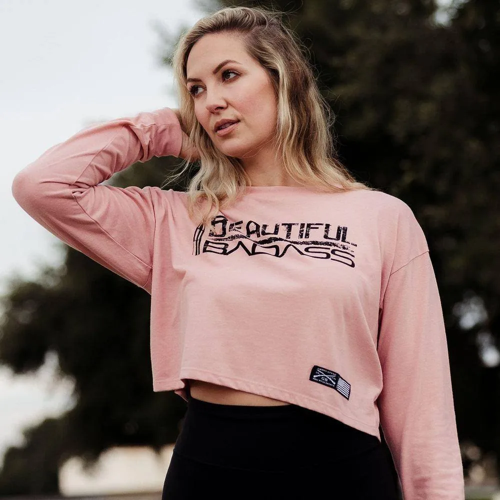 Women's Beautiful Badass Long Sleeve Cropped T-Shirt - Desert Pink