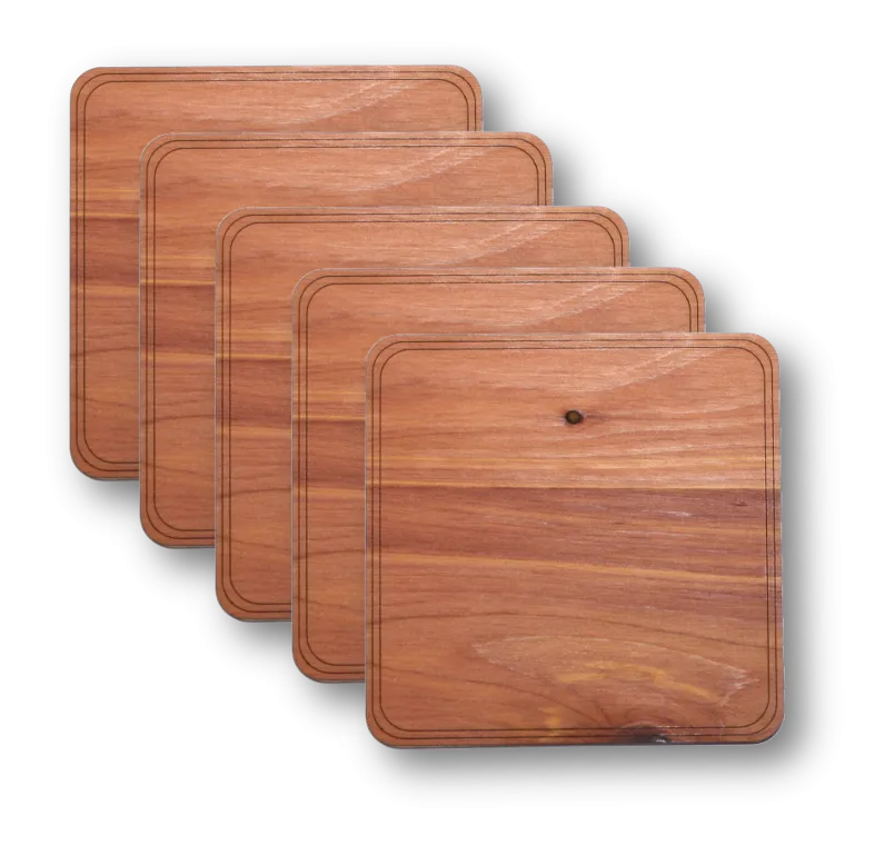 Wooden Coasters 4" (18 Shape / Wood Options) 4-Pack