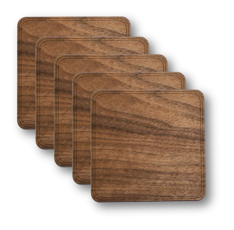 Wooden Coasters 4" (18 Shape / Wood Options) 4-Pack