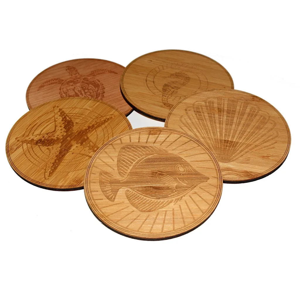 Wooden Coasters 4" (Starfish in Bamboo) 4-Pack